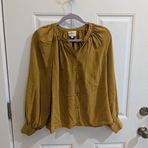 Sezane Silk Mustard Button-Front Blouse